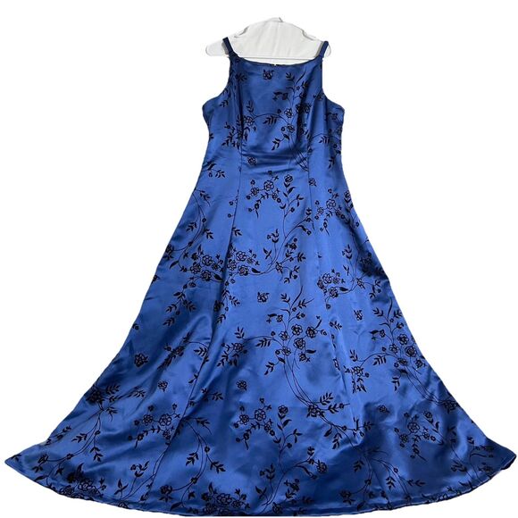 VTG Betsy & Adam by Jas Lene Maxi Dress Sz M Blue Black Velvet Foral Y2K Fairy - Picture 3 of 10